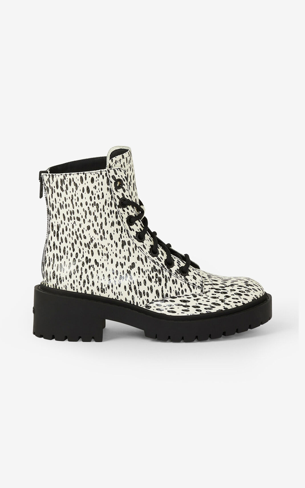 Botas Kenzo Lace up Pike Leopard Couro ankle Feminino - Branco | 253FLWXTB